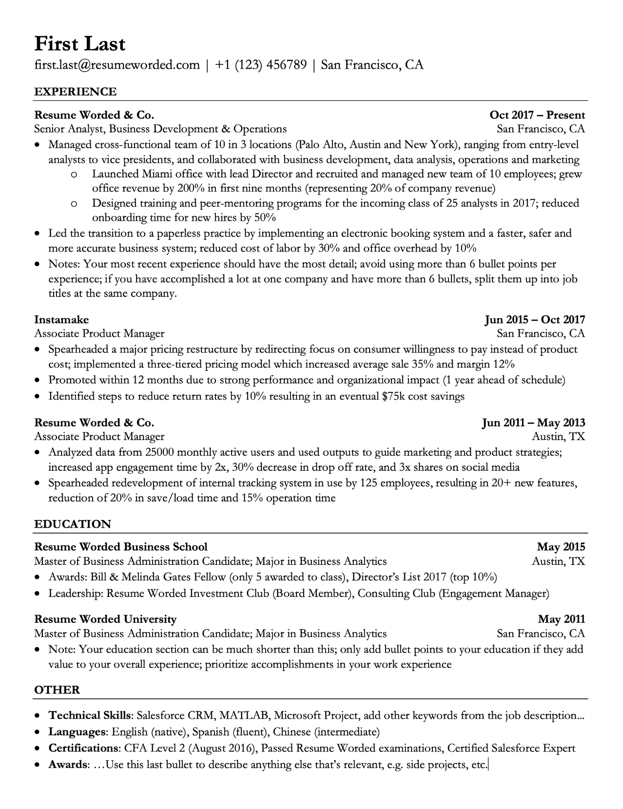 Example of an ATS-friendly resume layout